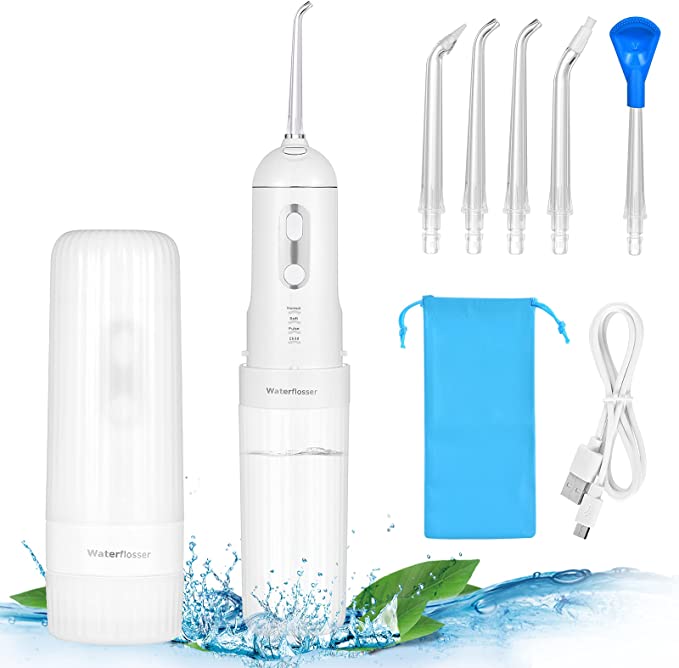 Water Flosser Cordless,Dental Oral Irrigator Professional 100% Waterproof Electric Water Flossers With 4 Modes Teeth Cleaner for Home & Travel, Braces & Bridges Care (White)…