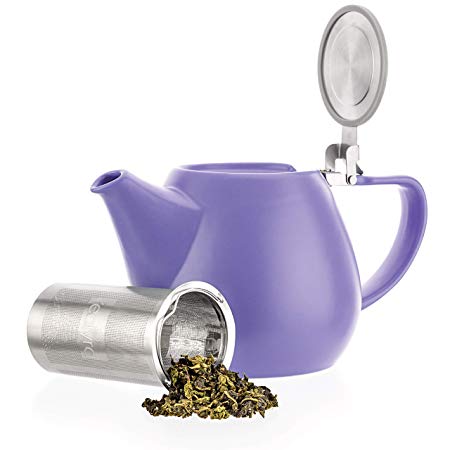 Tealyra - Jove Porcelain Large Teapot Violet - 34.0-ounce (3-4 cups) - Japanese Made - Stainless Steel Lid and Extra-Fine Infuser To Brew Loose Leaf Tea - 1000ml