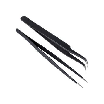SBParts Black Professional Nail Art Anti-static Tweezer Nipper Clipper Tool Kits-2 pcs