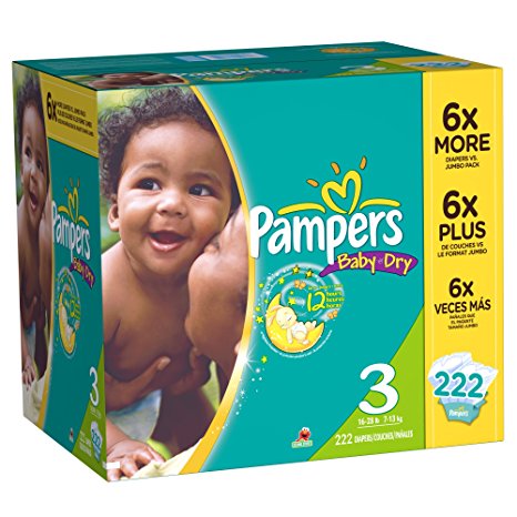 Pampers Baby Dry Diapers Size 3 Economy Pack Plus, 222 Count