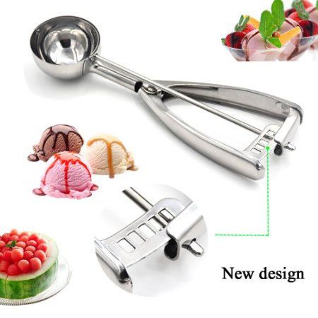 CareU(TM) Stainless Steel Dishwasher Safe Solid Ice Cream Cookie Dough Water Melon Scoop Spoon Cooking Tools (Medium)