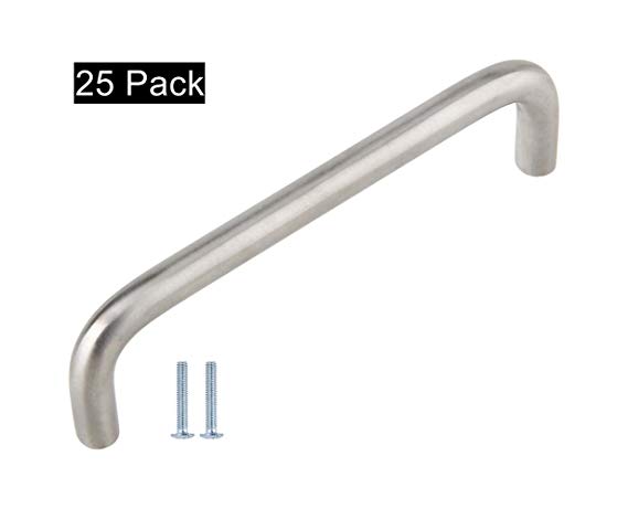 Silverline P5102 Satin Nickel Wire Pull Solid Handle Cabinet Drawer Hardware Hole Centers (CC) 4" 25 Pack