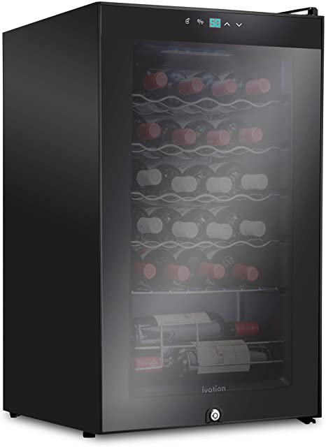 Ivation 24 Bottle Compressor Wine Cooler Refrigerator w/Lock | Large Freestanding Wine Cellar For Red, White, Champagne or Sparkling Wine | 41f-64f Digital Temperature Control Fridge Glass Door Black