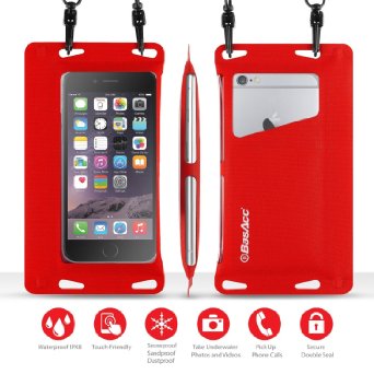 Universal Waterproof Case, BasAcc IPX8 Certified Waterproof Bag w/ Built-in Card Slot for iPhone 6/6S/SE, Samsung Galaxy S7 Edge and Smartphone Up to 5.5" - Easy Installation/Double Sealing (Red)