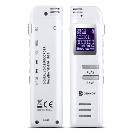 Dennov VR-BK6 8 GB Digital Voice Recorder & MP3 Music Player, 560 Hours, Portable Design