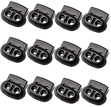 DNHCLL 50PCS Professional DIY Rotundity Black Plastic Toggle Spring Stop Double Hole String Cord Locks Bulk Luggage Lanyard Stopper Sliding Fastener Buttons