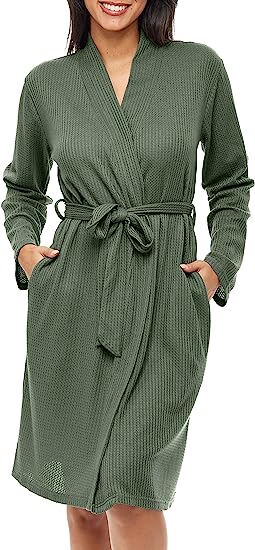 Alexander Del Rossa Women's Soft Thermal Waffle Knit Wrap Robe with Pockets, Lightweight Bathrobe