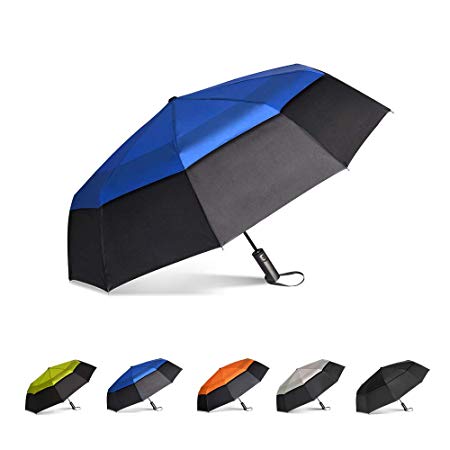 Brainstorming Automatic Open Golf Umbrella Extra Large Oversize Double Canopy Vented Windproof& Waterproof Rain Umbrella, 47inch (Black &Royal Blue)