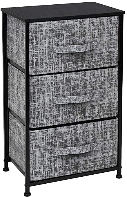 Sorbus Nightstand with 3 Drawers - Bedside Furniture & Accent End Table Storage Tower for Home, Bedroom Accessories, Office, College Dorm, Steel Frame, Wood Top, Easy Pull Fabric Bins (Gray/Black)