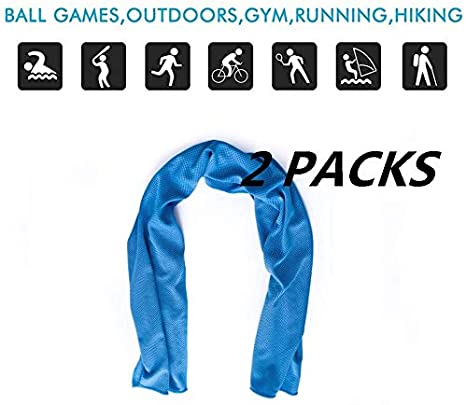 Cooling Towel 2PACKS, 40"x12" Snap for Sports, Workout, Fitness, Gym, Yoga, Pilates, Travel, Camping & More (Blue) (Blue)
