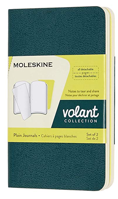Moleskine Volant Journal, Soft Cover, XS (2.5" x 4") Plain/Blank, Pine Green/Lemon Yellow, 56 Pages (Set of 2)