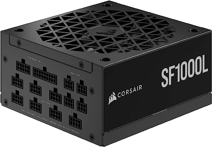 Corsair SF1000L Fully Modular Low-Noise SFX Power Supply - ATX 3.0 & PCIe 5.0 Compliant - Quiet 120mm PWM Fan - 80 PLUS Gold Efficiency - Zero RPM Mode - 105°C-Rated Capacitors - Black