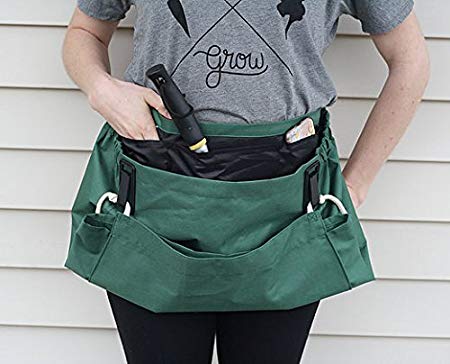 Roo Garden Apron - The Joey - Gardening, Work and Harvesting Tool Belt with Storage Pockets and Canvas Pouch - Womens One Size Fits All - Cotton Canvas, Machine Washable - Leaf Green