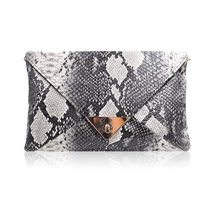 Aisa Women Snakeskin Pattern Handbag Envelope Clutch Bag with Metal Chain Strap Retro Purse Shoulder Bag