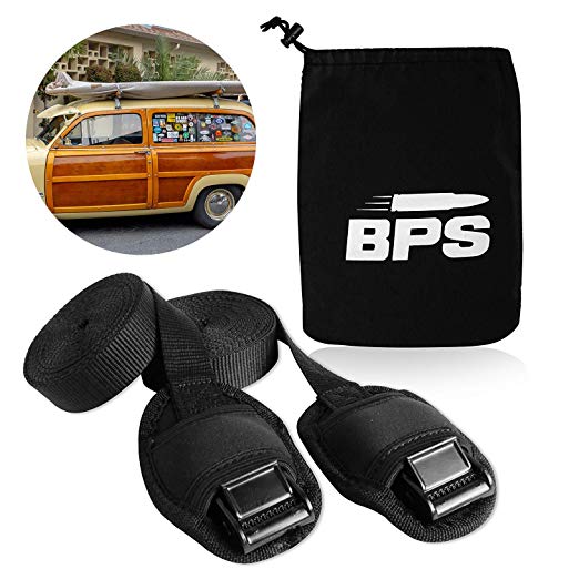 BPS 'No Scratch' Premium Surf or SUP Tie Down Straps for Surfboards, Paddle Boards, Kayaks and Canoes (2 Pack) - Choose Size and Storage (2 Liter Dry Bag or Draw String Carry Bag)
