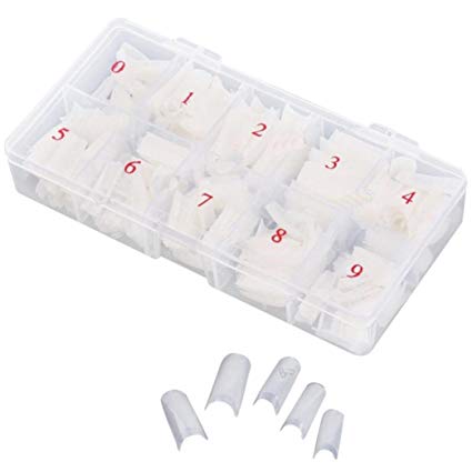Poluck Essential 500 PCS Coffin Nails Natural Fake Nail Tips 10 Sizes Perfect Length Full Coverage Artificial False Nails with Box