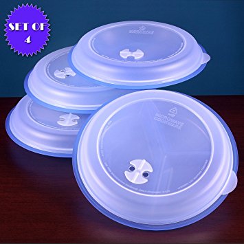 MICROWAVE DIVIDED PLATES WITH VENTED LIDS - (SET OF 4 BLUE)