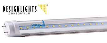 Hyperikon T8 LED Light Tube, 4ft, 18W (36W equivalent), 4000K (Daylight Glow), Single-Ended Power, Clear 1-Line, UL-Listed & DLC-Qualified