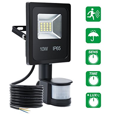 LED Floodlights With Motion Sensor,SOLMORE Security Lights Outdoor Lights 10W LED Flood Lights With PIR Waterproof IP65 6000K 900lumen Halogen Lights Sensor Time&Distance&Brightness Adjustable Night Light For Car Park Driveway Forecourt Garden Outside Wall Warehouse Pathway Garage