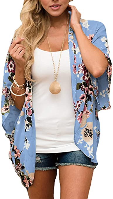 BB&KK Women's Chiffon Kimono Cardigans Casual Open Front Cover Ups Tops