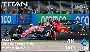 Titan 55 Inch Outdoors TV 4K Crystal UHD IP65 Weatherproof Smart TV for Partial Sun Areas,Tizen SmartThings,Dual Speakers,WiFi,Bluetooth,eARC HDMI,USB,Alexa