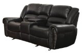 Homelegance 9668BLK-2 Double Glider Reclining Loveseat with Center Console Black Bonded Leather