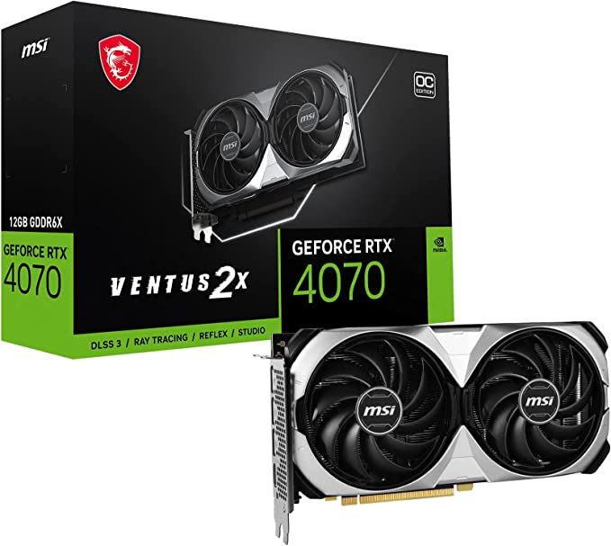 MSI GeForce RTX 4070 VENTUS 2X 12G OC Graphics Card - RTX 4070 GPU, 12GB GDDR6X (21Gbps/192-bit), PCIe 4.0 - 2 x TORX Fan 4.0 - HDMI 2.1a, DisplayPort 1.4a