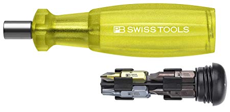 PB Swiss Tools Insider 1 - Universal 1/4" bit holder with 10 PrecisionBits in the handle - Yellow