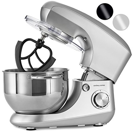 Andrew James 800W Food Stand Mixer with 5.5L Bowl / 6 Speed Settings & 4 Attachments (Silver)