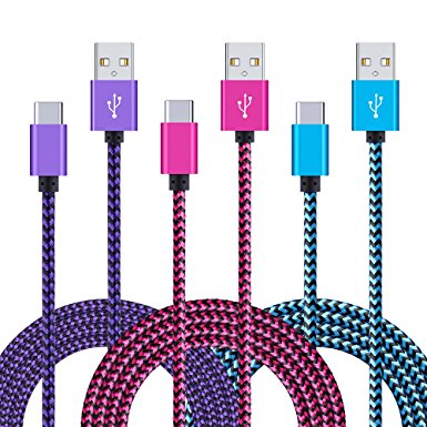 Type C Charger Cable , HopePow 3-Pack 6ft Nylon Braided USB C Fast Charging Sync Cable to USB 2.0 for Samsung Galaxy S8, Google Pixel, LG G6 V20 G5, Nexus 6P 5X, HTC 10