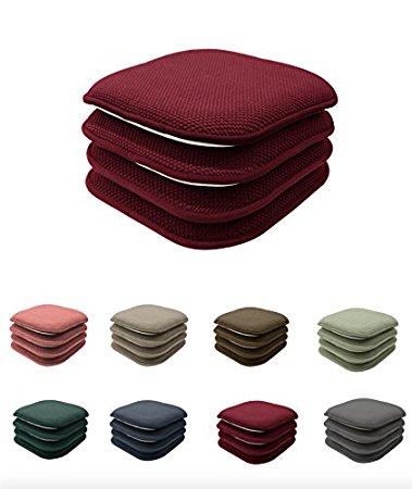 4 Pack: GoodGram Non Slip Honeycomb Premium Comfort Memory Foam Chair Pads/Cushions - Assorted Colors (Burgundy)