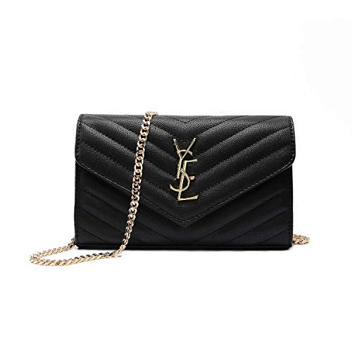 Simple Small Crossbody Bag Quilted Shoulder Purse With"Y" Black Chain Strap