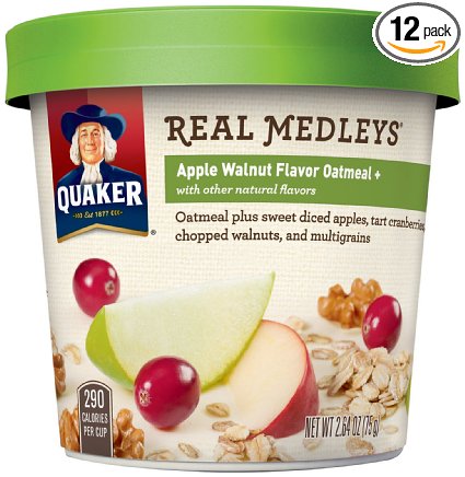 Quaker Real Medleys Oatmeal , Apple Walnut, Instant Oatmeal  Breakfast Cereal, (Pack of 12)