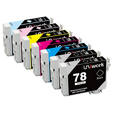 Uniwork 78 Ink Cartridge remanufactured for Epson 78 T078 use in Artisan 50 Stylus Photo R260 R280 R380 RX580 RX595 RX680 Printer s ( 7 Pack )