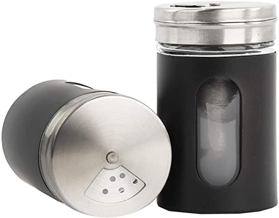 Black Salt Pepper Shakers Retro Spice Jars Glass - Set of 2