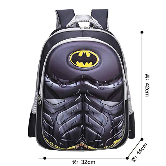 Waterproof Spiderman 3D Backpack School Backpack Comic Super Hero Design School Bag Student Bookbag Spiderman For Kids (Batman-L)