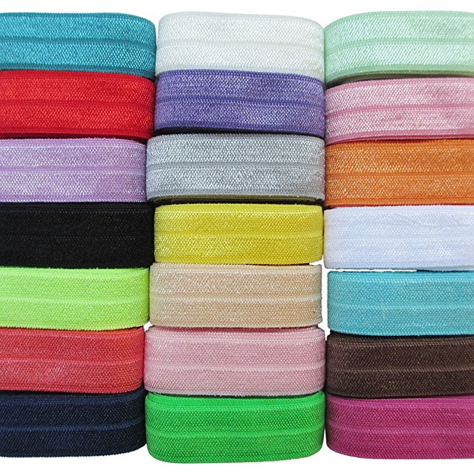 Chenkou Craft 20Yards Elastic Stretch Foldover FOE Elastics for Hair Ties Headbands Variety Color Pack 20colors