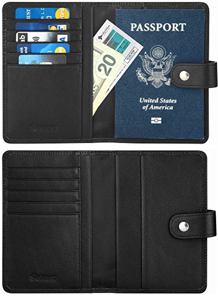 Simpac Passport Holder, Passport Wallet Travel Wallet Passport Cover Case RFID Blocking Genuine Leather