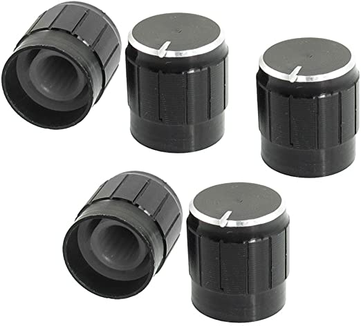 Uxcell a13041000ux0022 Potentiometer Control Knobs, 5 Piece, Black, Metal 6 mm Knurled Shaft Insert Diameter