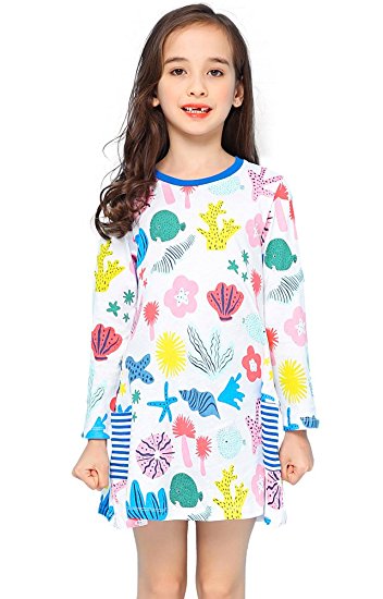 Girls Cotton Longsleeve Party Dresses Special Occasion Cartoon Print by Fiream