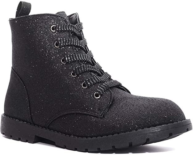 Charles Albert Girl's Glitter Lace Up Combat Boots - Low Heel Winter Shoes Toddler/Little Kids