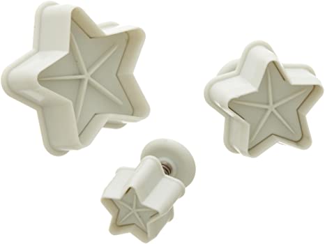 Ateco Star Plunger Cutters, Set of 3 Sizes, for Cutting Decorations & Direct Embossing, Spring-loaded Handle, Food Safe Plastic