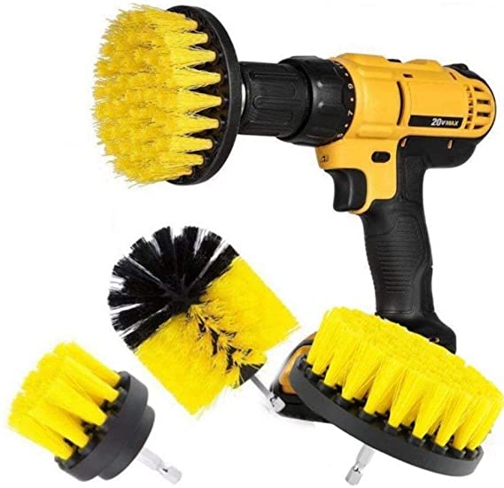 DarNio Drill Brush Attachment Set - Power Scrubber Brush Cleaning Kit - All Purpose Drill Brush for Bathroom Surfaces, Grout, Floor, Tub, Shower, Tile, Corners, Kitchen, Automotive (Yellow 4pcs)