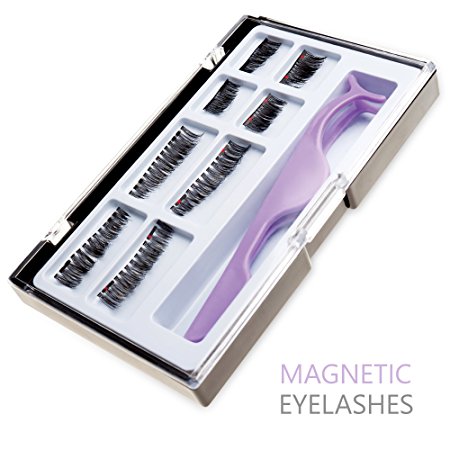 Ultimate Dual Magnetic False Eyelashes Extension Set (8 pieces) - Full Size and Half Size Fake Lashes in One Set with Applicator - Best Reusable and Easy to Apply Ultra Thin Magnets - Natural Look