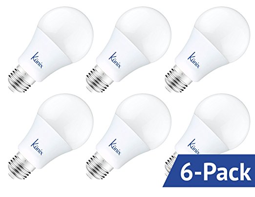 Kunix 6 - Pack of A19 LED Light Bulb ComfortVIEW, 9W (60W Eq.), Crystal White Glow (5000K), 800 Lumens, Medium Screw Base (E26), Wide Flood Light Bulb, 120° Beam Angle, UL and ENERGY STAR Listed