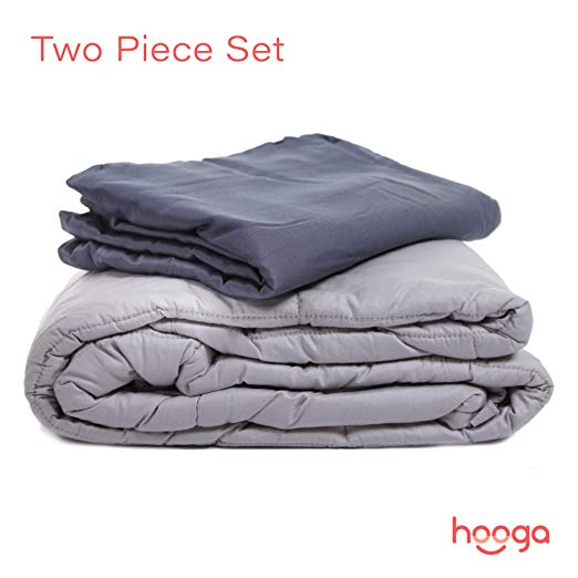Hooga Premium Weighted Blanket and Removable Cover 2-Piece Set - Weights for Both Adults and Children - 100% Bamboo Cover - Blue 20lb - 48"x72"