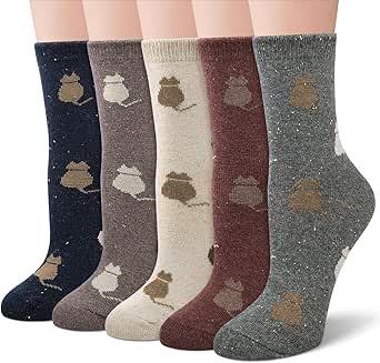 Justay 5 Pairs Womens Wool Socks Thick Warm Winter Socks Casual Cozy Socks Vintage Knit Crew Socks Gift for Women