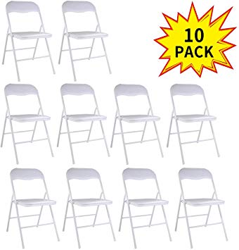 JAXPETY New 10PK Commercial White Plastic Folding Chairs Stack-able Wedding Party Chair w/Soft Cushion (White)