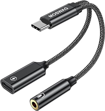 MOSWAG USB Type C to 3.5mm Headphone and Charger Adapter,2-in-1 USB C to Aux Audio Jack Hi-Res DAC and Fast Charging Dongle Cable Compatible with Pixel 6 5,Galaxy S23 S22 S21 S20 Plus Note 20