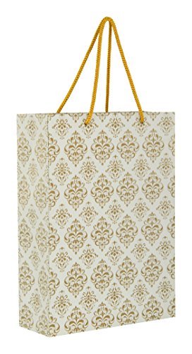 Arrow Paper Bags Gold Flower Design Gift Bags for Gifting, Weddings, Birthday,Holiday Presents (28 cm x 20 cm x 7.5 cm, Pack of 10)